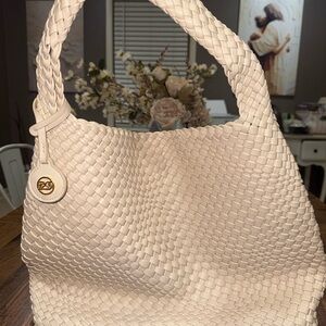 Chic Cream Woven Hobo Bag